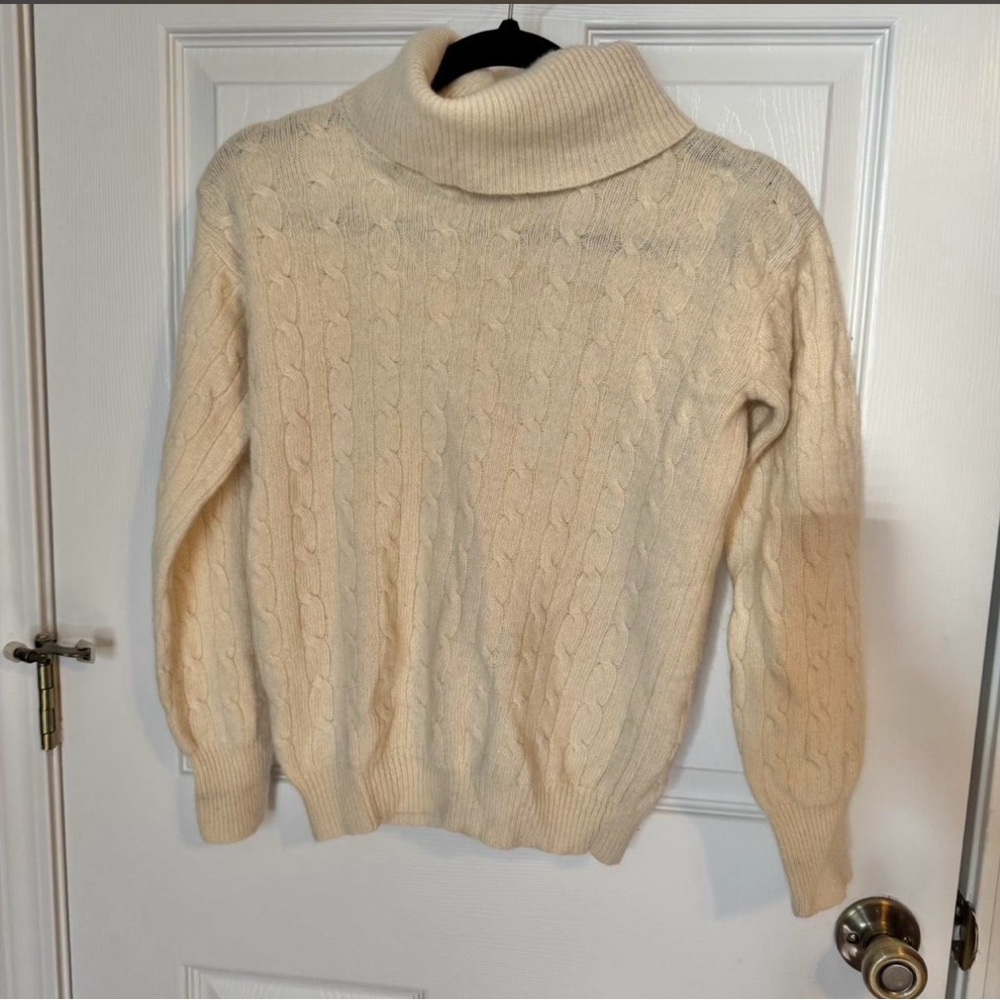 Sutton Studio Cream Cable Knit Turtleneck Sweater